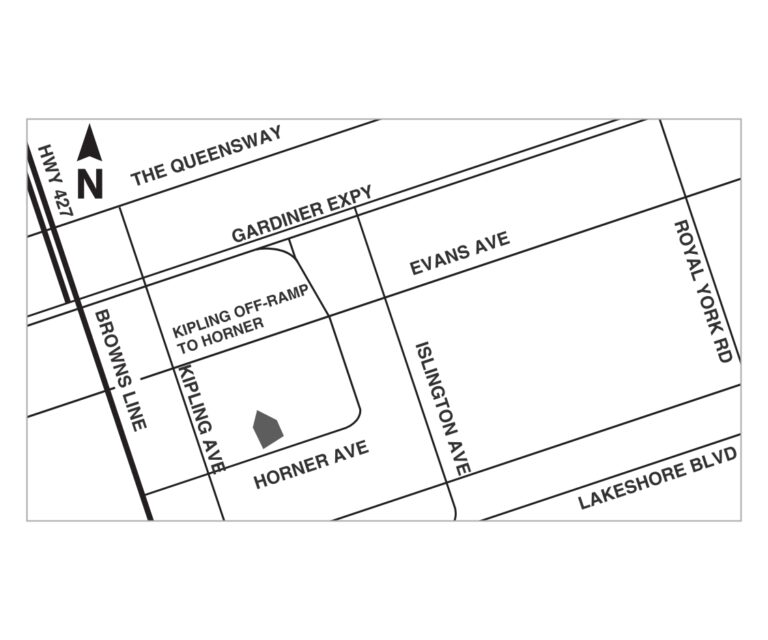 Etobicoke Aggregate Depot: Sitemap of the Etobicoke aggregate depot location which give a detailed description of finding the location in the local area.