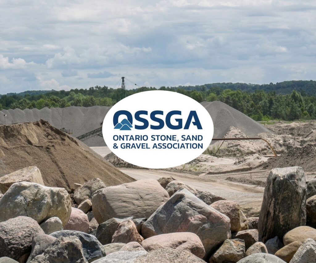 OSSGA Environmental Initiatives: Photo of a Brock Aggregate pit with the logo of The Ontario Stone Sand and Gravel Association